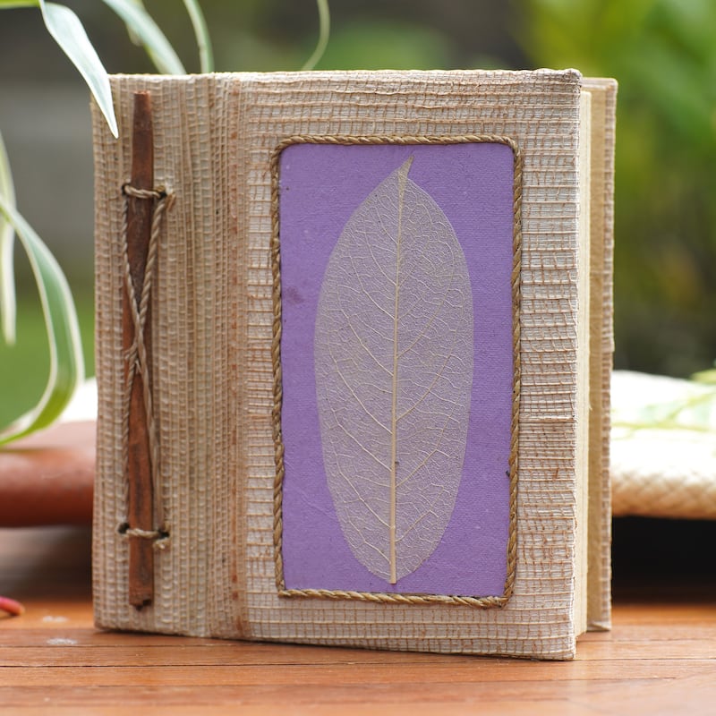 Novica Handmade Lilac Leaf Natural Fiber Journal