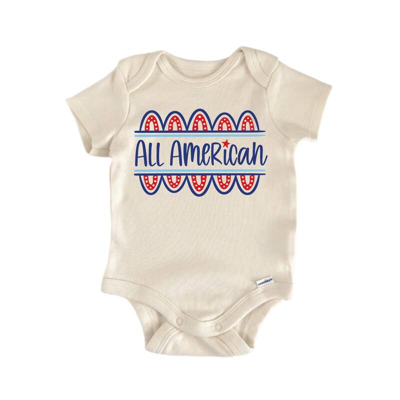 All American July 4th - Baby Boy Girl Clothes Bodysuit Funny Cute - White - 0-3M