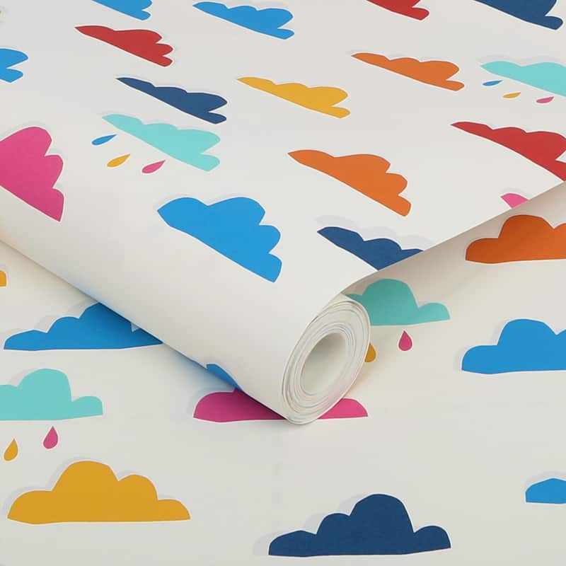 Joules Whatever the Weather White and Rainbow Wallpaper