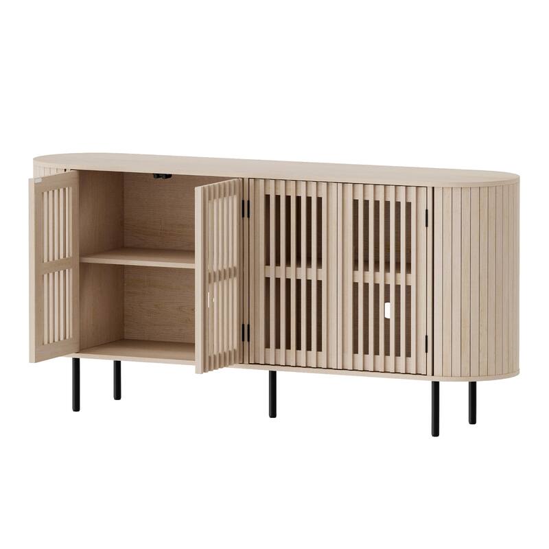 WAMPAT 66" Fluted Sideboard Buffet Cabinet,Wood Storage Cabinet with 4 Doors