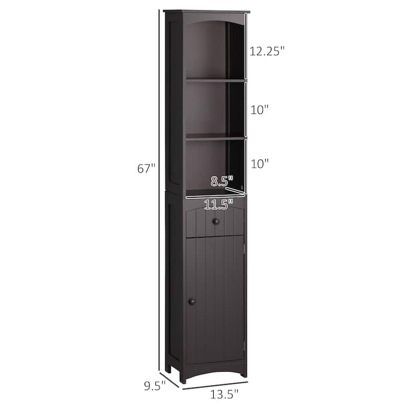 Brown MDF Tall Bathroom Cabinet with Drawer Shelves Cabinet Storage for Small Spaces - 13.5" W x 9.5" D x 67" H