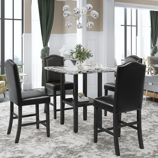 5-Piece Faux Marble Storage Dining Table Set with Middle Shelf and 4 ...