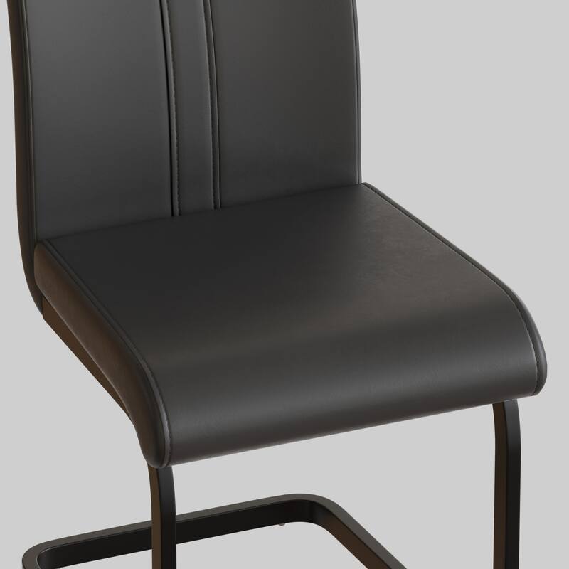 Modern Style Faux Leather High Back Dining Chairs Set of 2 with Black Metal Legs for Dining Room