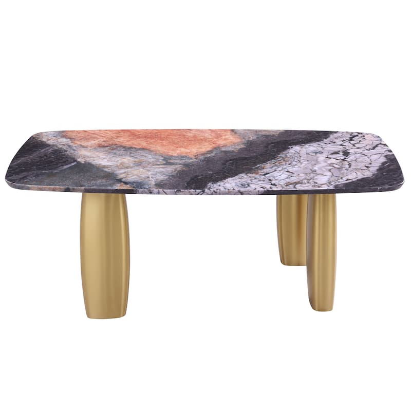 Furniture of America Luvien Modern 79-inch Multi-Color Sintered Stone Top Dining Table with Gold Legs