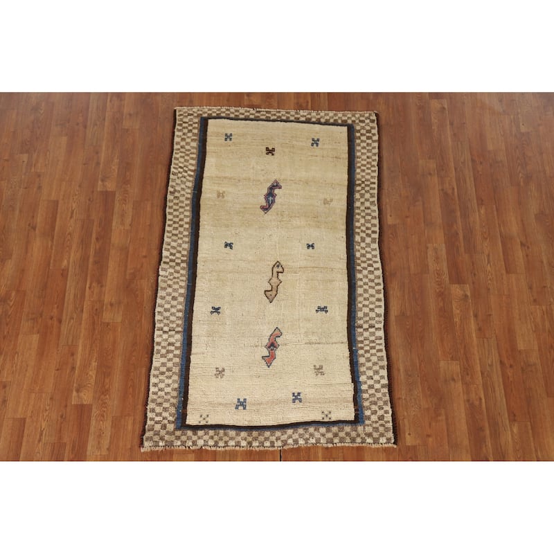 Natural Dye Gabbeh Persian Vintage Area Rug Handmade Wool Carpet - 3'3"x 5'5"