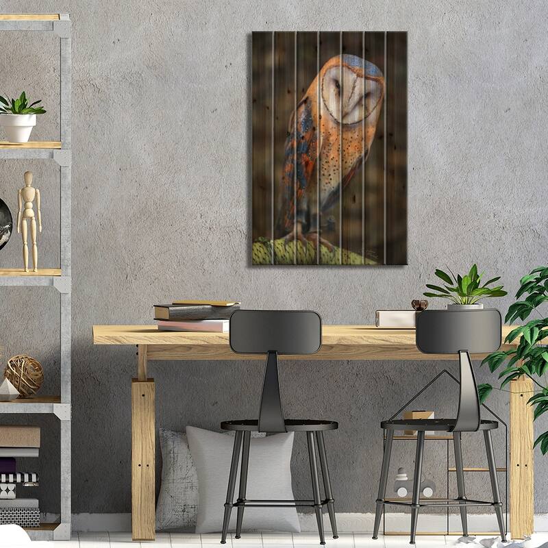 Cute Owl Print On Wood by Ben Heine - Multi-Color