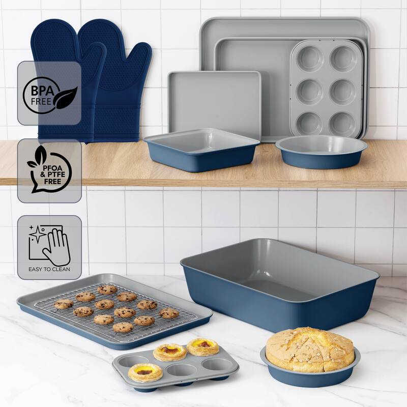 Country Kitchen Nonstick Stackable Bakeware Set - Durable, Easy Release Baking Set, Cream, 13 Pcs