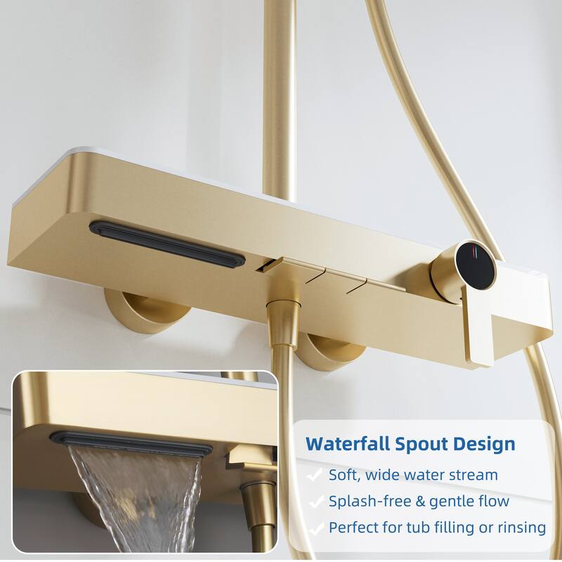 Modland Wall Mount 3-Function Shower System with Waterfall Tub Spout Adjustable Slide Bar,Handheld Shower