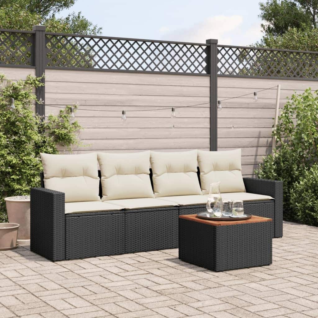 vidaXL Patio Sofa Set with Cushions Outdoor Furniture 5 Piece Poly Rattan - 25.8 x 24.4 x 27.2