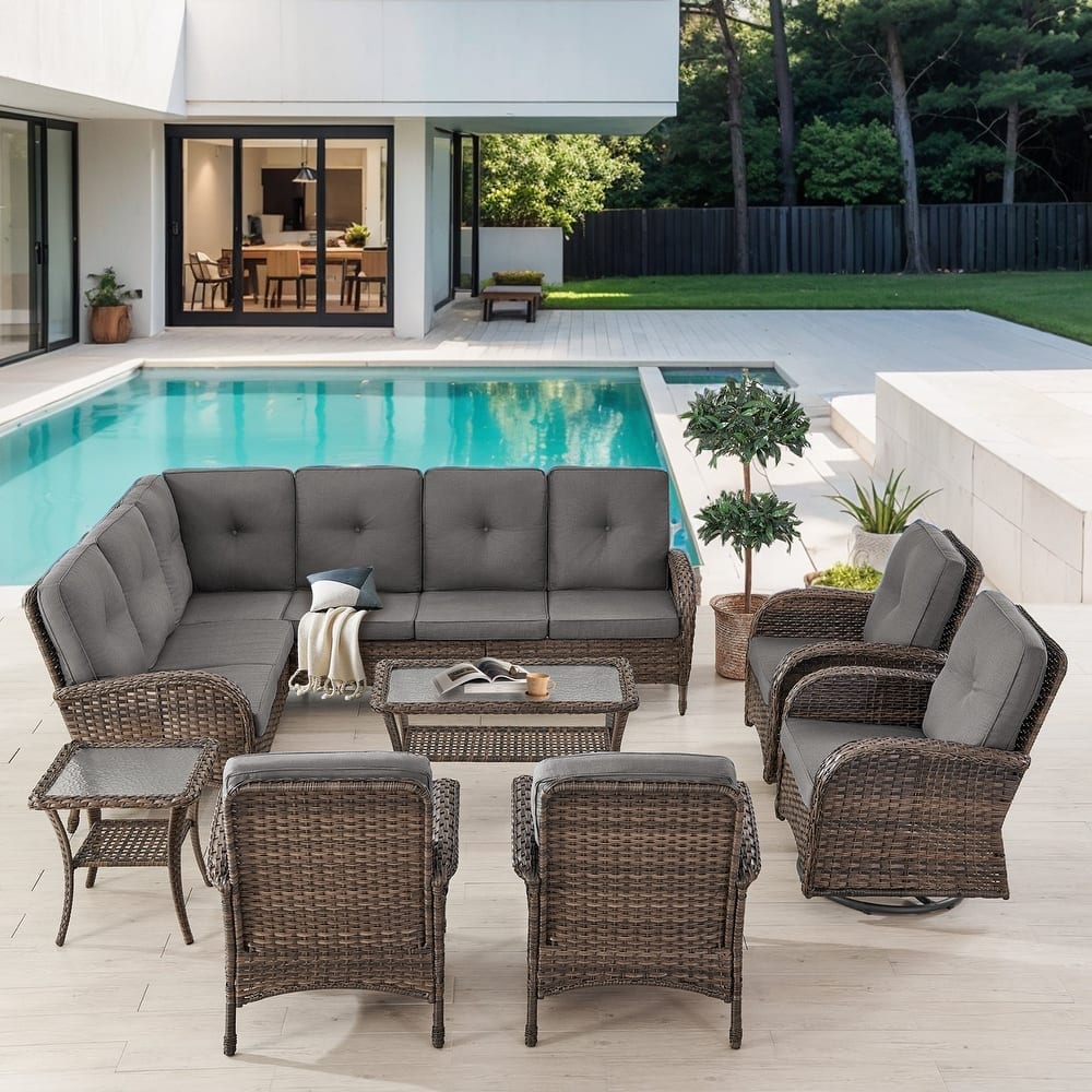 Gymojoy L-Shaped Outdoor Sectional Sofa Set with Swivel Chairs & Patio Chairs