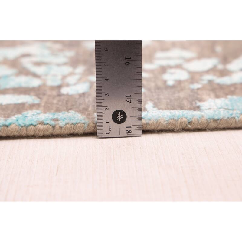 ECARPETGALLERY Hand-knotted Legacy Aqua, Dark Grey Silk, Wool Rug - 2'6 x 11'11