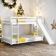 preview thumbnail 2 of 5, Twin over Twin Floor Bunk Bed Solid Pine Wood Bunk Bed with Slide and Ladder, Safety Guardrails