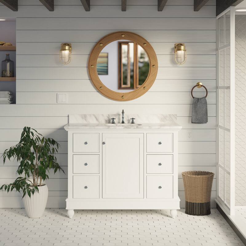 KitchenBathCollection Bella 42" Bathroom Vanity with Carrara Marble Top - White