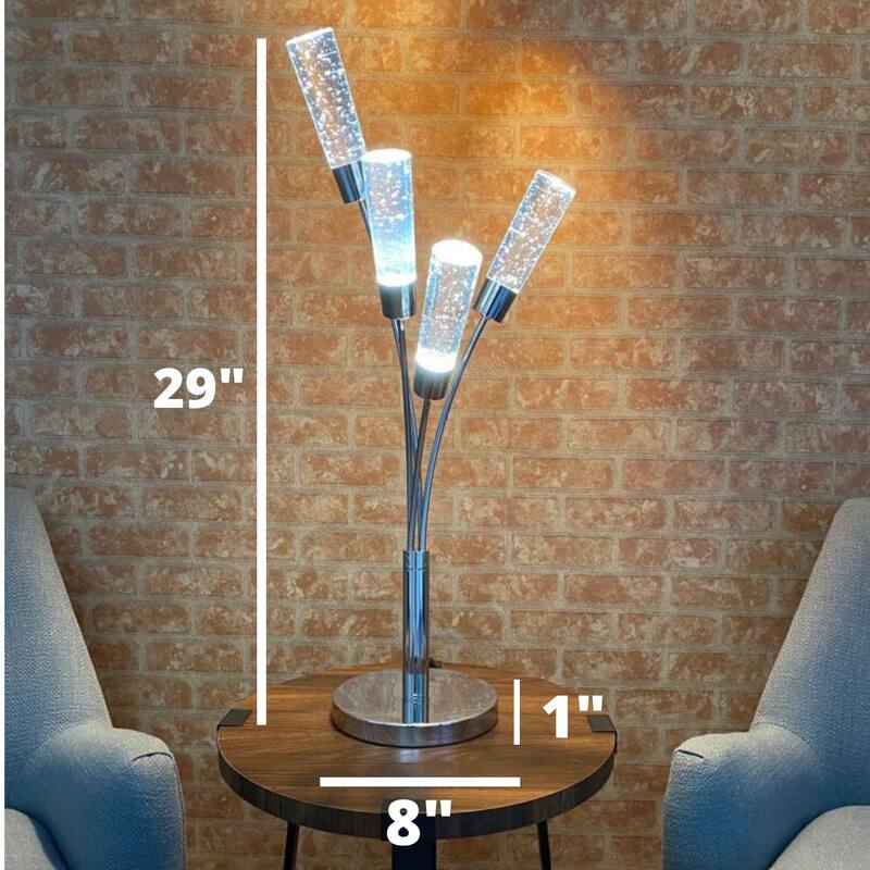 4 Crystal Cylinder LED Chrome Table Lamp - N/A
