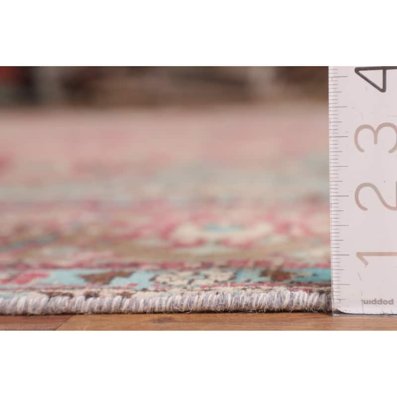 Pink Distressed Tabriz Persian Vintage Area Rug Handmade Wool Carpet - 9'9" x 12'11"