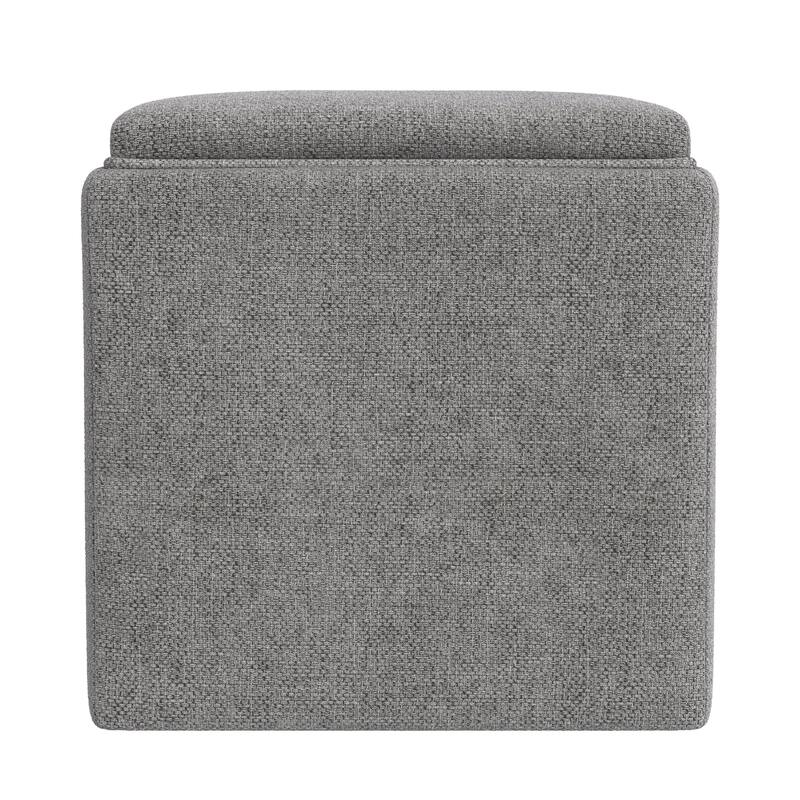 Soa 18 Inch Square Tray-Top Storage Accent Ottoman in Gray Woven Fabric
