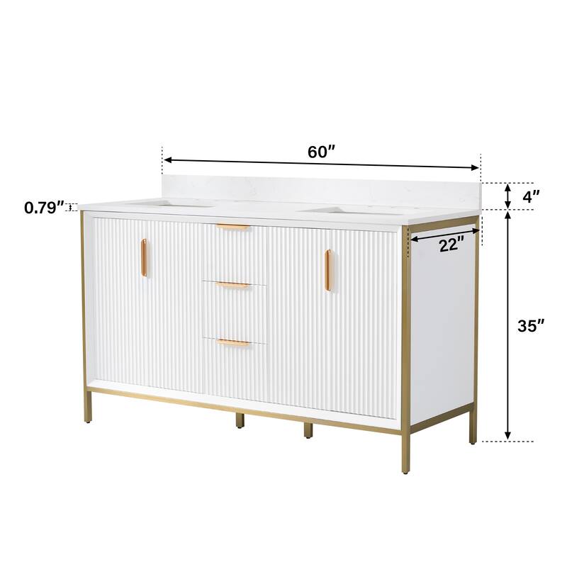 35''H Solid Wood Bathroom Vanity With Carrera White Quartz Top and Sink,White