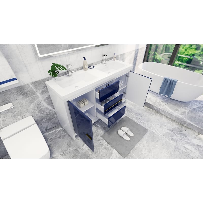 dolce 60 natural oak finish freestanding bath vanity with dual basin reinforced acrylic top