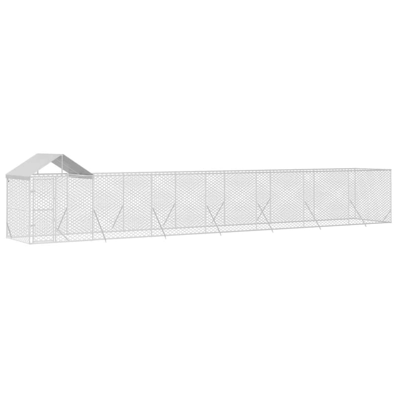 vidaXL Outdoor Dog Kennel with Roof Silver Galvanized Steel