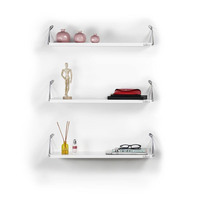 Altora Wood Base Modern Triple Shelf - White Chrome