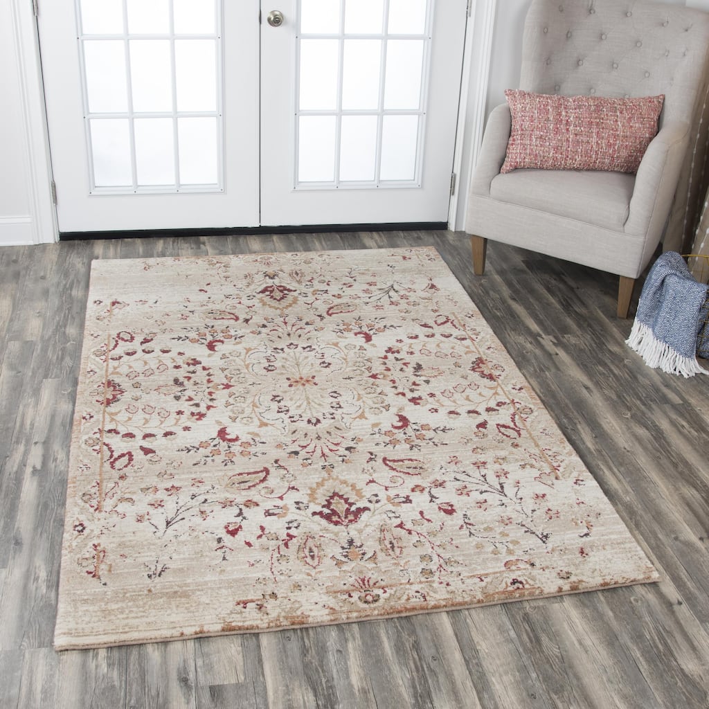 Alora Decor Euphoria Cream, Beige, Brown, and Red Wool Rug