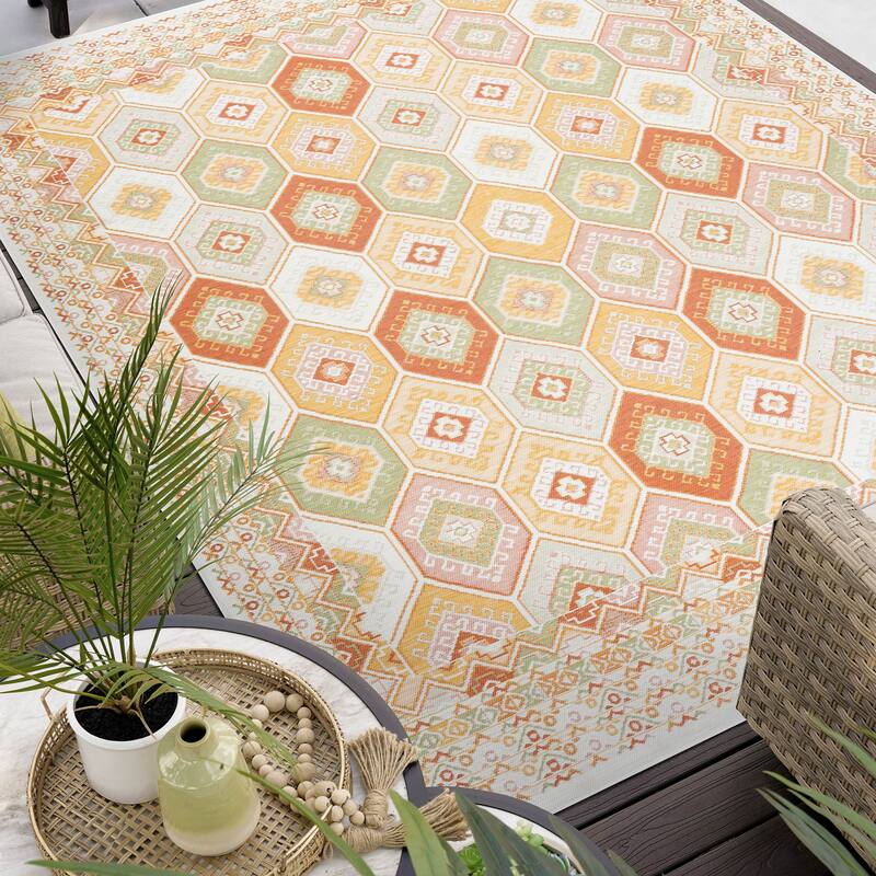 Alfresco Nautical & Coastal Geometric Reversible Indoor/Outdoor Area Rug - 5'3'' x 7'3'' - Orange/Cream