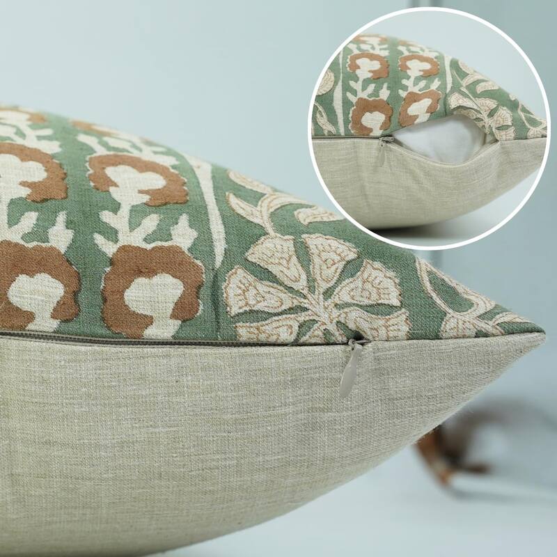 Fabdivine Linen Cushion Cover Floral Throw Handmade Purple Pillow Case for Couch Office Guest Bedroom Farmhouse, Pushaplata