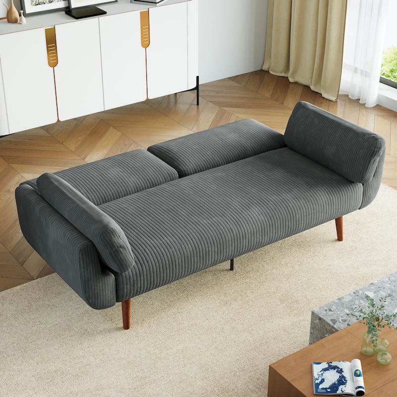 73.3" W Flared Arm Convertible Sleeper Sofa Modern Corduroy Loveseat