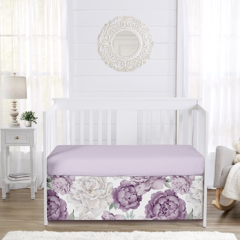 Sweet Jojo Designs Lavender Purple Boho Shabby Chic Floral Girl Crib Bed Skirt Violet Ivory Bohemian Vintage Watercolor Flower