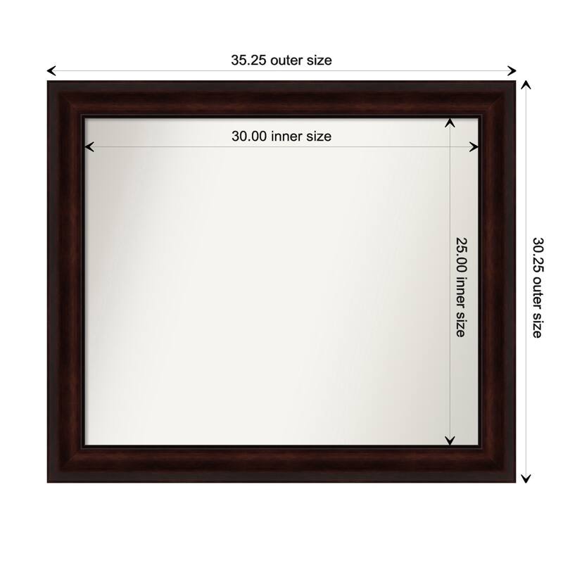 Coffee Bean Brown Framed Non-Beveled Custom Wall Mirror, Bathroom Vanity Mirror - Outer Size: 35.25 x 30.25