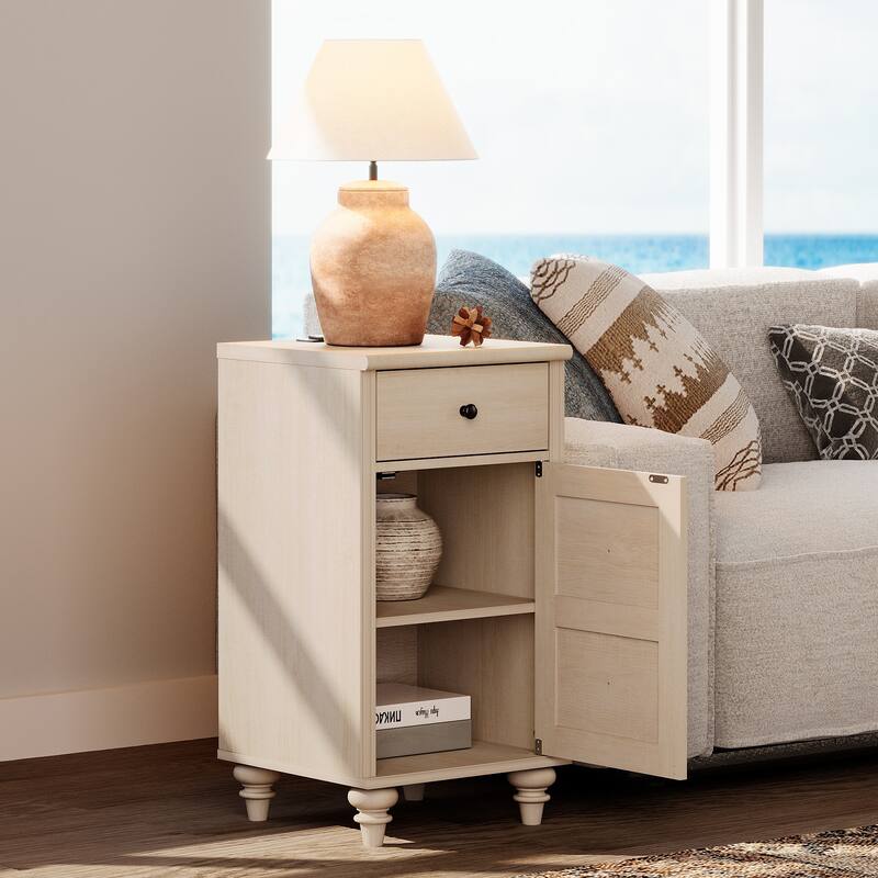 Set of 2 End Tables with Charging Station & Drawer Storage Cabinet