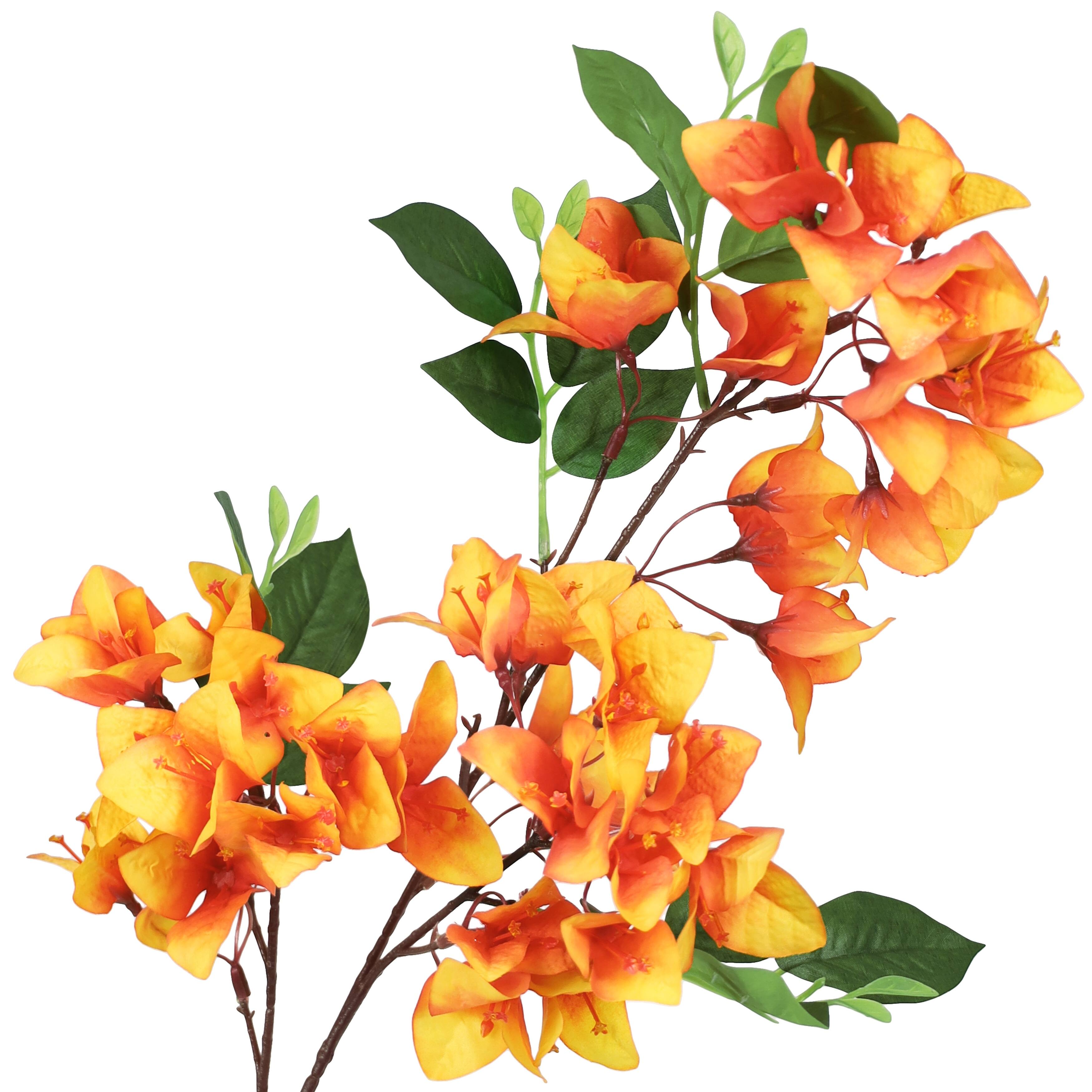 Set of 4 Orange Yellow Artificial Bougainvillea Flower Stem Spray 30in ...