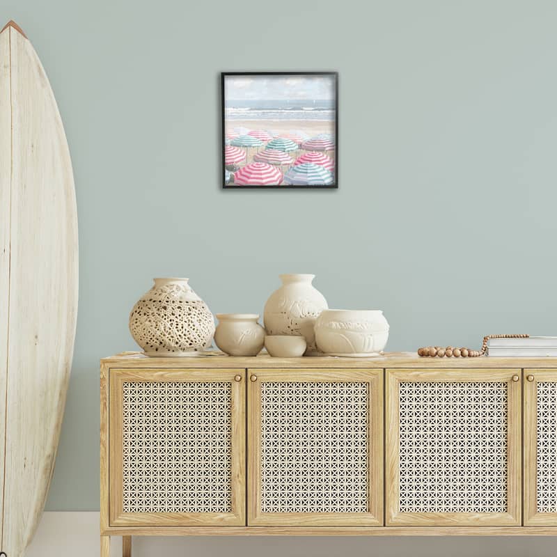 Stupell Bright Beach Umbrellas Scene Framed Giclee Art Design By Amber Sterling