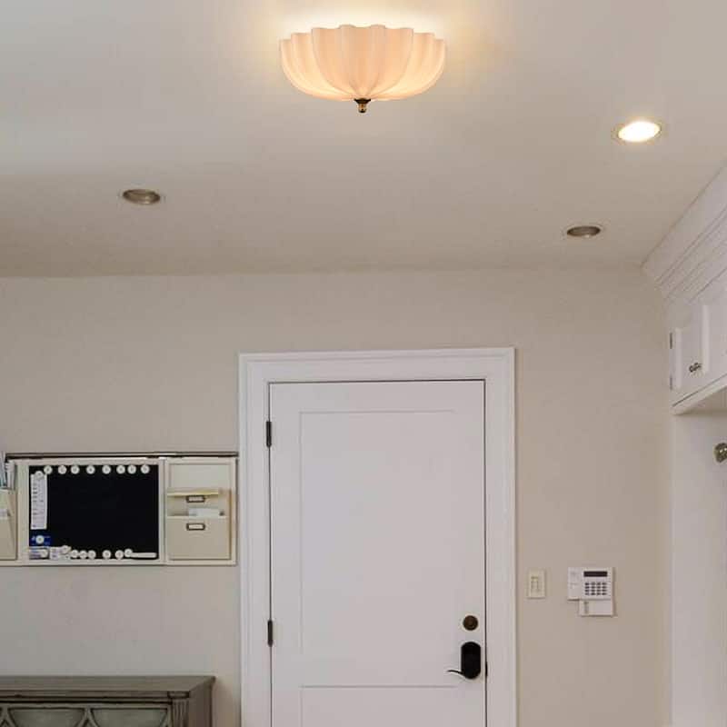Vernazza Flush -Mount Gold Ceiling Light Brass with Milk Glass, 3-Bulbs