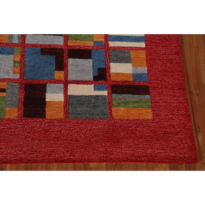 Geometric Modern Indian Area Rug Hand-Tufted Wool Carpet - 5'3" x 7'7"