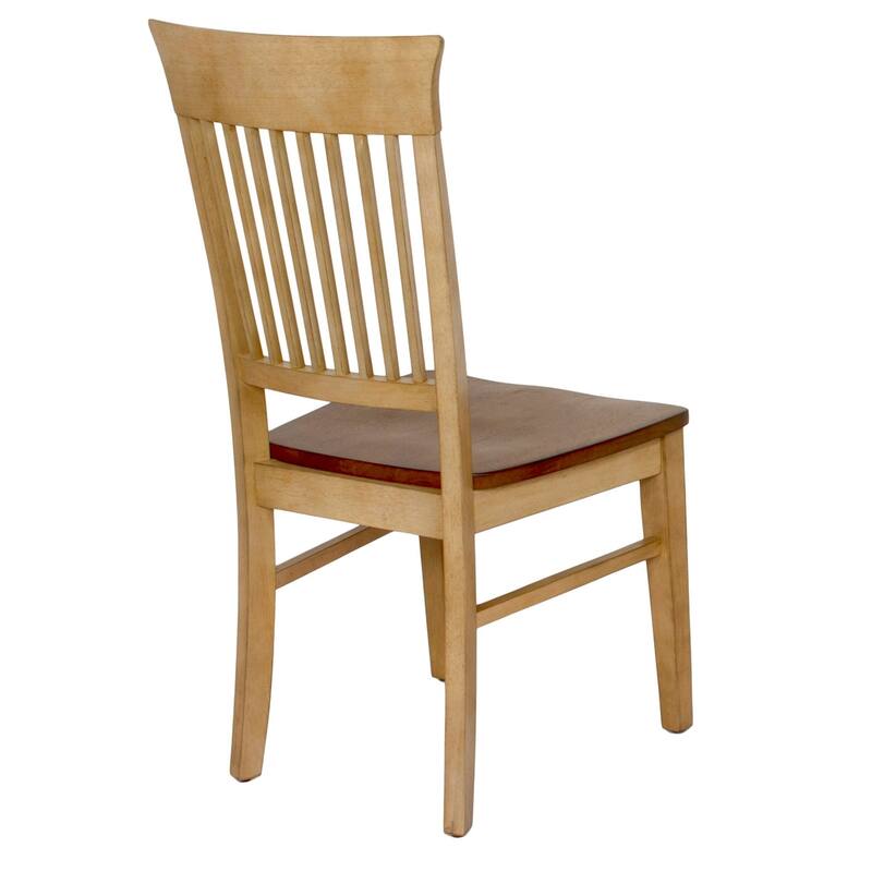 Wooden Armless Side Chairs With Striped Back - 38" - Cream and Brown - Set of 2