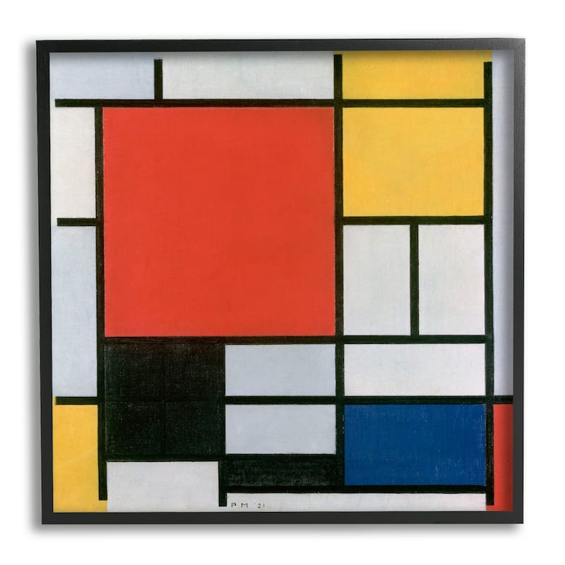 Stupell Composition in Red Yellow Piet Mondrian Classic Abstract Painting Framed Wall Art, Design by one1000paintings - 17 x 17 - Black