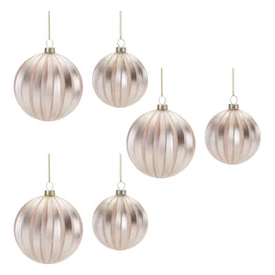 Set of 6 Glass Ball Ornaments with Gold Glitter for Christmas Tree - 3" x 3" x 4"