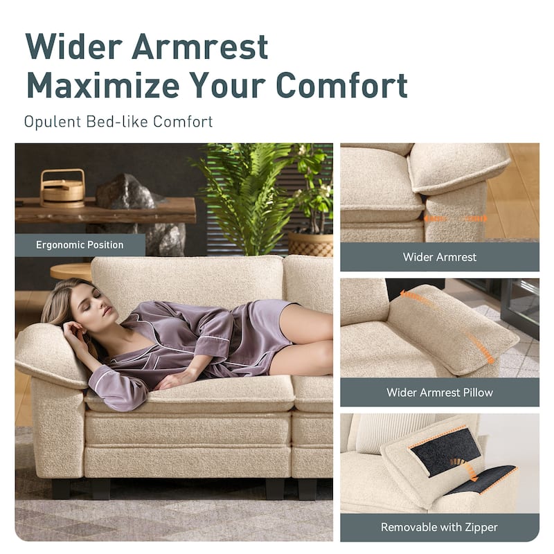 MAISON ARTS Cloud Modular Deep Seat Sofa, Chenille or Corduroy Sectional Couch with Removable Arms, 1–4 Seater