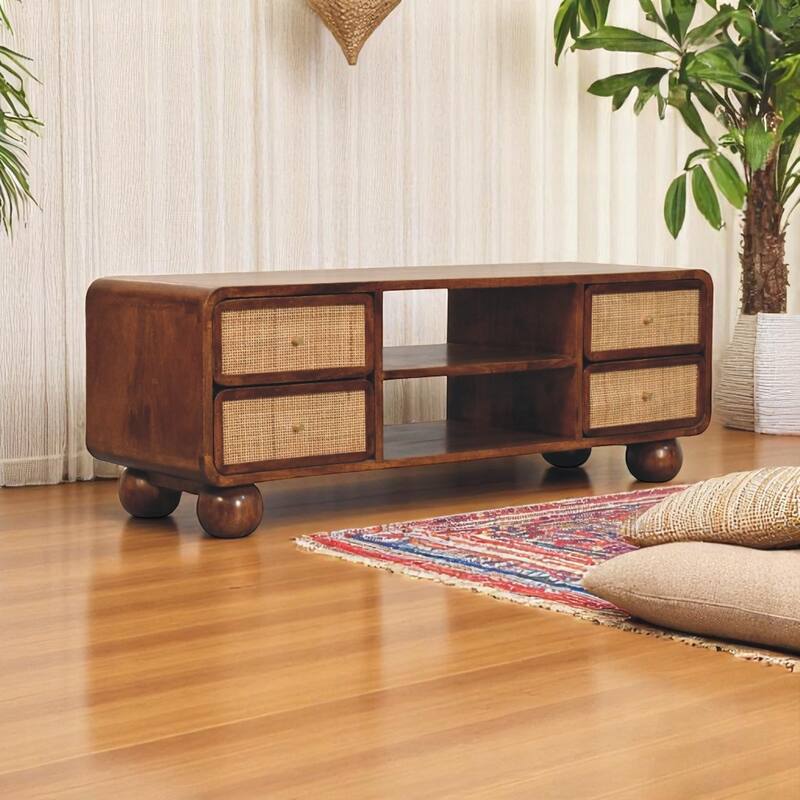 Artisan Furniture Solid Wood Larissa 4 Drawer Chestnut Media Unit, Brown with storage - N/A