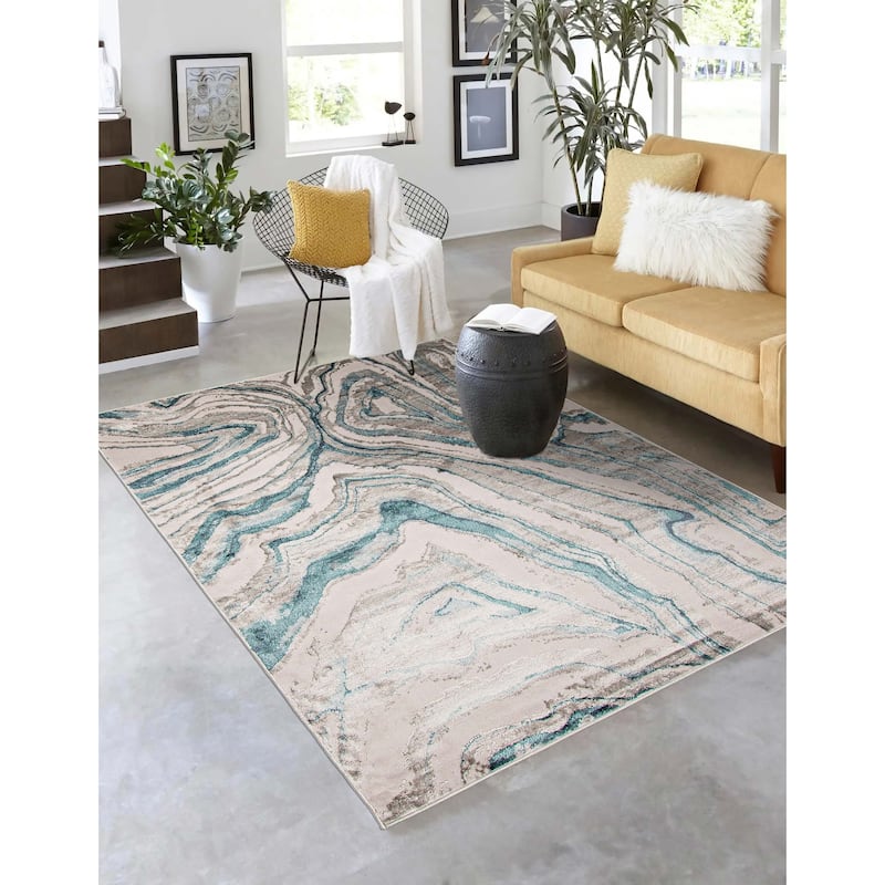 ECARPETGALLERY Machine Woven Zhara Teal Area Rug