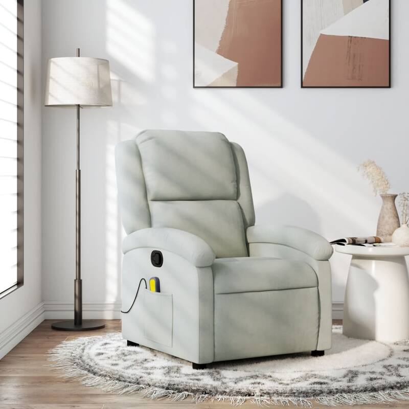 vidaXL Massage Recliner Chair Wingback Reclining Armchair for Elderly Velvet - Massage Recliner Chair - Light gray