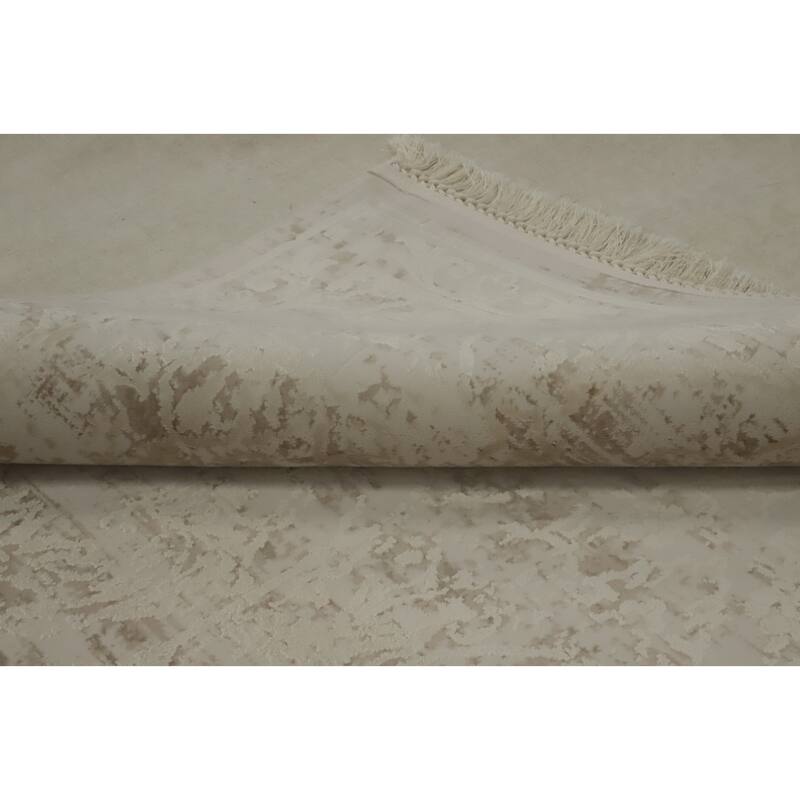Machine Made Oriental Polyester Carpet Floral Beige & Ivories Distressed Area Rug - 7' 5'' X 5' 2''