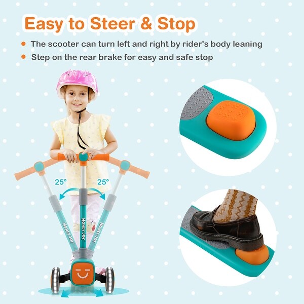 Honeyjoy Folding Adjustable Kids Toy Scooter W/LED Flashing Wheels