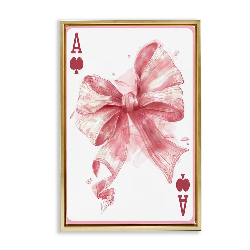 Stupell Pastel Bow Playing Card Framed Floater Canvas Wall Art Design By LSR Design Studio - 21 x 31 - Gold