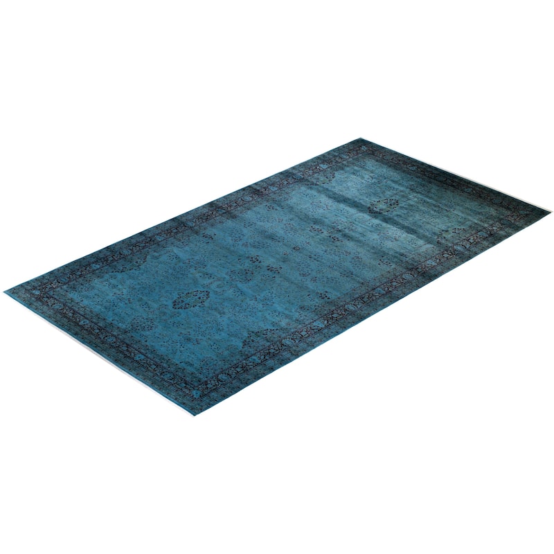 Overton Hand Knotted Wool Vintage Inspired Modern Contemporary Overdyed Blue Area Rug - 9' 2" x 17' 8"