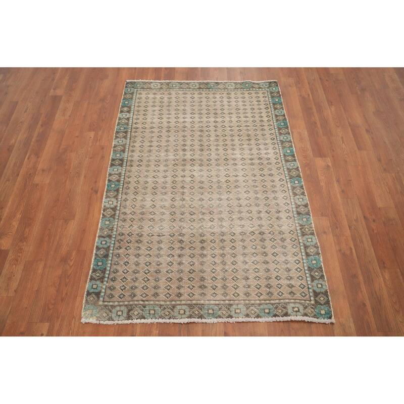 Hand Knotted Oriental 100% Wool Carpet Traditional Geometric Brown Botemir Area Rug - 4' 7'' X 3' 2''