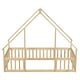 preview thumbnail 10 of 10, Natural Twin Size Pine Wood House-Shaped Floor Bed with Fence, Guardrails and Roof for Bedroom
