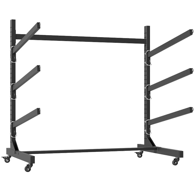 41"H Freestanding Kayak Storage Rack - Holds 3 Kayaks, Heavy-Duty Adjustable Stand with Lockable Wheels for Kayak, Canoe