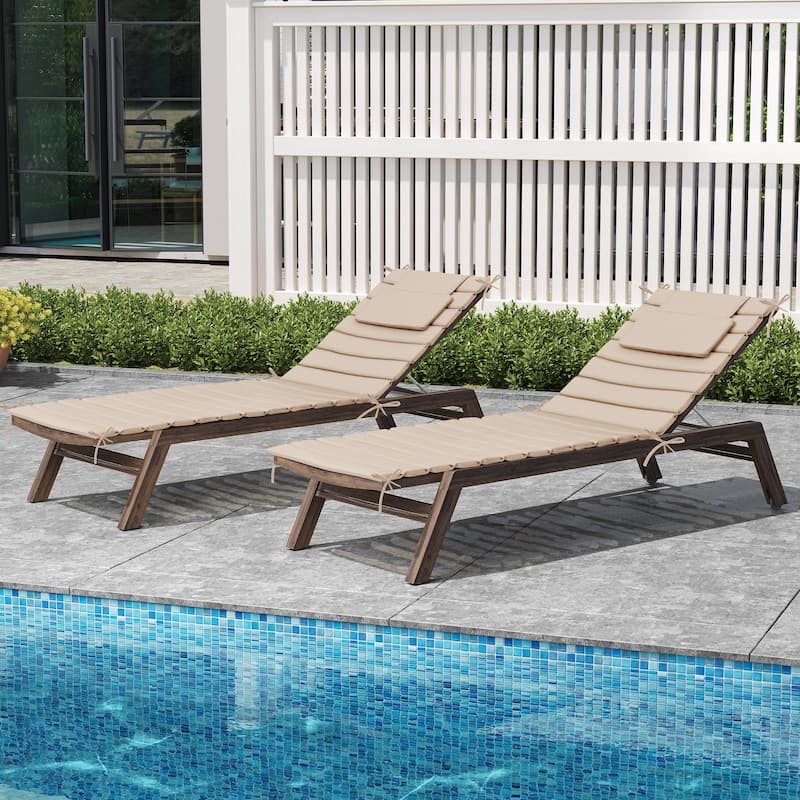 Outdoor Chaise Lounge Cushion, Quilted Patio Sun Lounger Pad with Straps